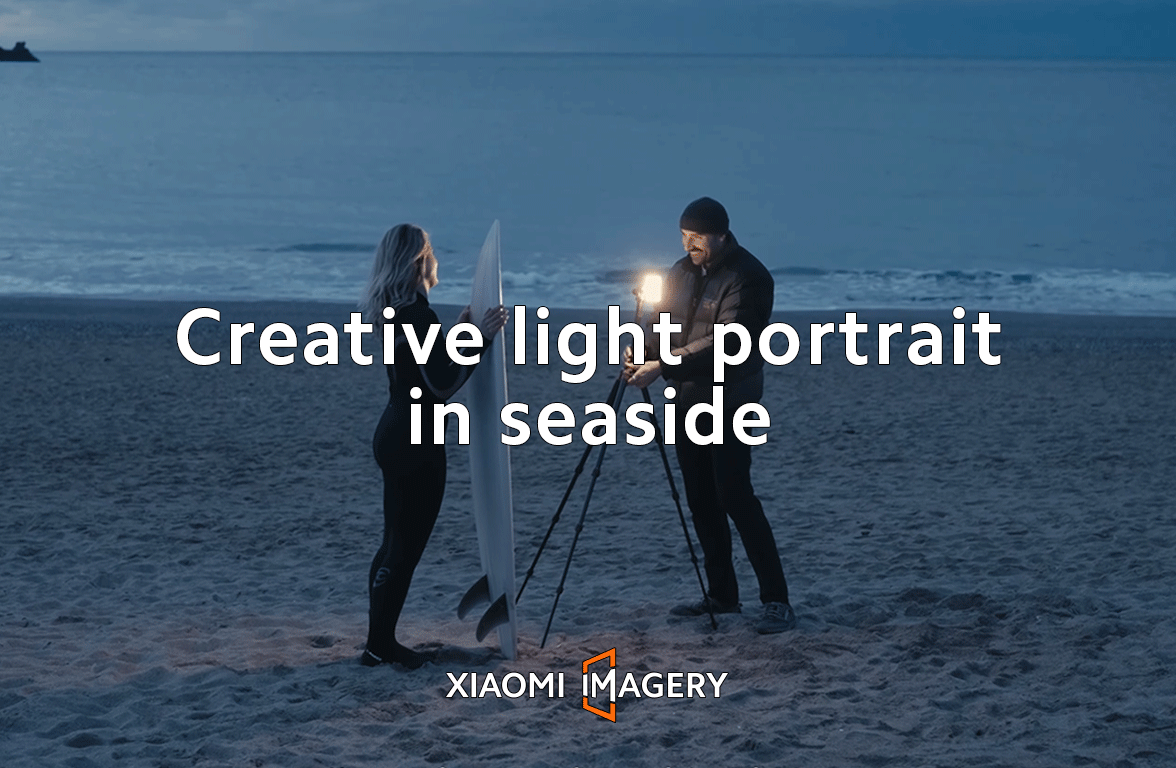 Creative light portrait in seaside